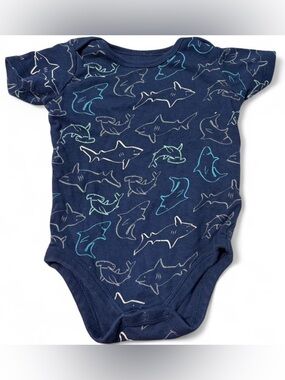 Navy Shark-Print Baby One-Piece Bodysuit